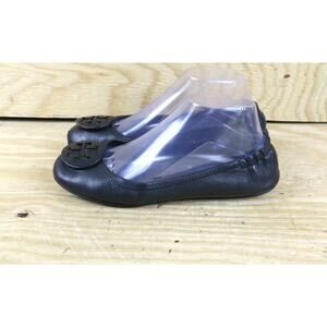 Tory Burch Shoes Women 8M Reva Black Leather Black Color Logo Ballet Flats